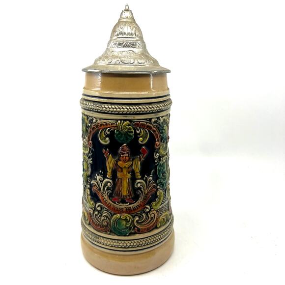 Vintage German Lidded Beer Stein Mug w/ "Siegestor" & "Hofbrau haus" & "Munchen" - Picture 2 of 9
